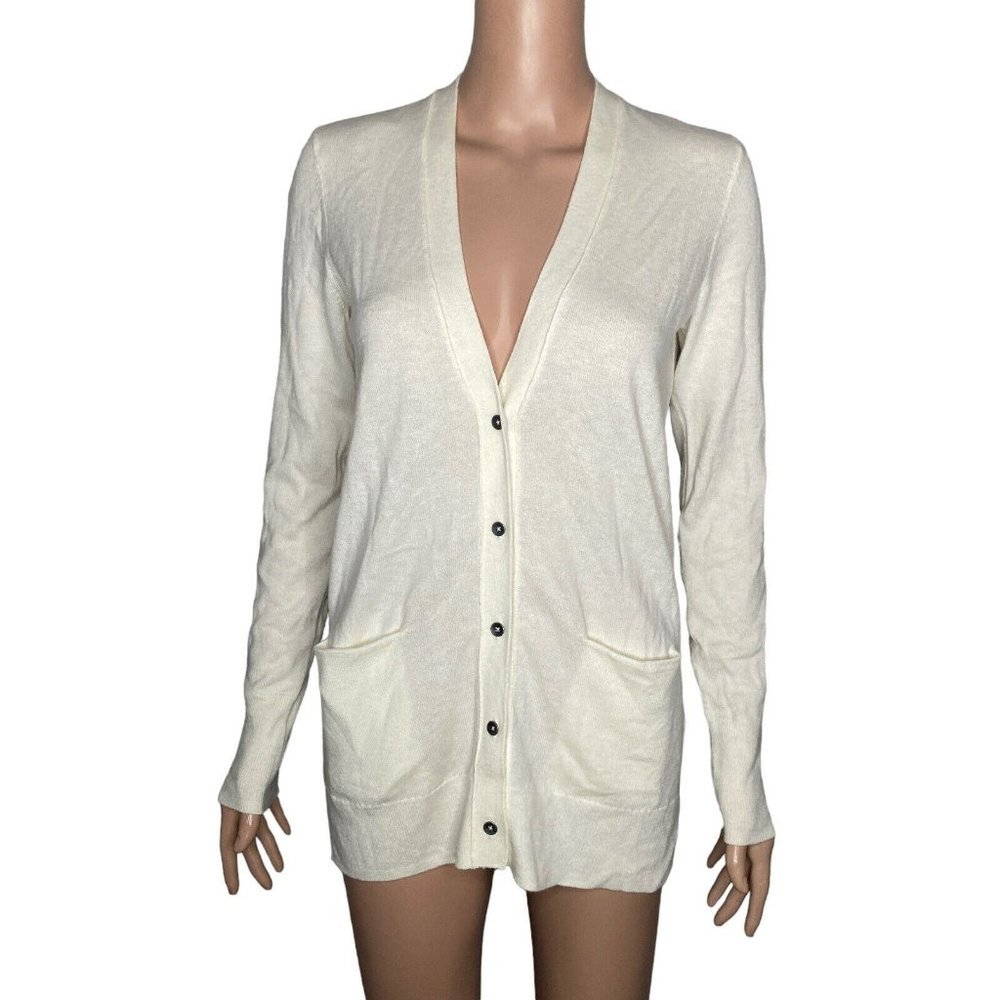 Gap Cardigan Sweater Womens XS Merino Wool Ivory Vneck